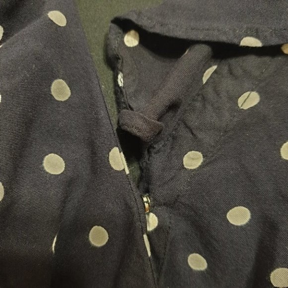 SEED HERITAGE AU-10 Dark Navy Blue/White Long Sleeve Top Polka Dot Ruffled Front - Picture 8 of 12